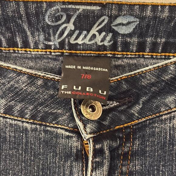 Vintage Y2K Women’sFUBU Blue Ankle Cropped Jeans with Elastic Waistband 7/8